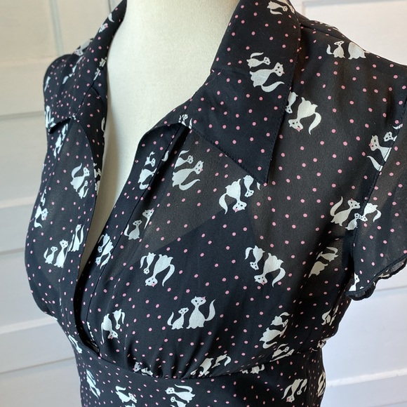 Speechless Black Dress with White Cats, Size 7 - Picture 5 of 16
